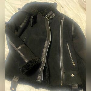 Suede black Sherpa women's jacket